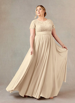 Azazie Annette Mère de la mariée Robes Robe Trapèze en Mousseline de soie Dentelle Champagne image7