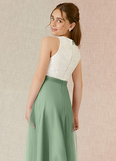 Azazie Albertine Junior Abito A-Line in Chiffon Pizzo Matcha image6
