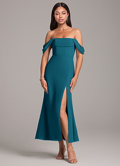 Azazie Saige Bridesmaid Dresses Ink Blue Sheath Off the Shoulder Chiffon Convertible Dress image1