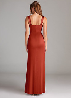 Azazie Denice Robes de demoiselle d'honneur Robe Fourreau en Satin extensible Plissée Rouille image2