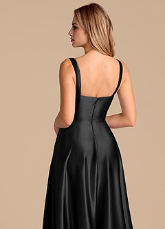 Azazie Shaude 신부 들러리 드레스 A라인 주름진 메탈릭 새틴 바닥 길이 드레스 image7