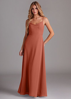 Azazie Daenerys Vestidos de damas de honor Vestido de Arcilla de Gasa de Corte en A con Vaca image1