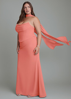 Azazie Sorrel Bridesmaid Dresses Salmon Pink Mermaid Corset Chiffon Dress image14