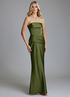 Azazie Lenya Bridesmaid Dresses Olive Sheath Pleated Stretch Satin Dress image5
