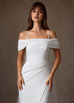 Azazie Chandler Wedding Dresses Diamond White Sheath Crepe Back Satin Dress image10