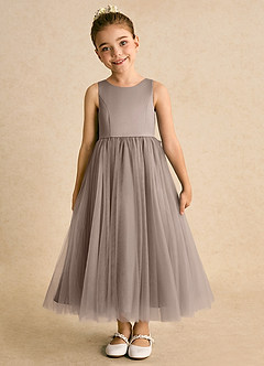 Azazie Solia Flower Girl Dresses Taupe Ball-Gown Bow Tulle Dress image3
