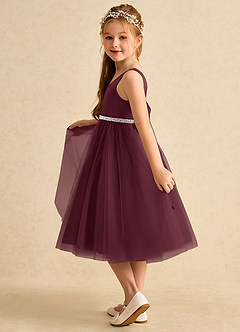 Azazie Firefly Flower Girl Dresses Cabernet A-Line Bow Matte Satin Dress image4