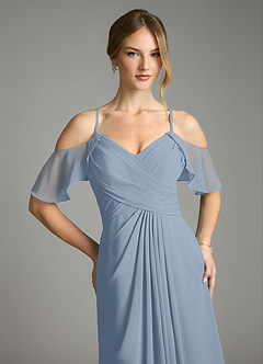 Azazie Dakota Bridesmaid Dresses Dusty Blue A-Line V-Neck Pleated Chiffon Dress image11