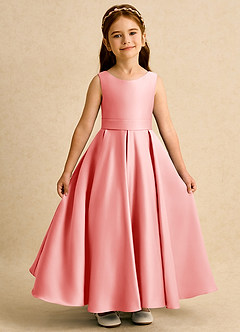 Azazie Mapel Blumenmädchenkleider Ballkleid Plissee Matte Satin Kleid Koralle image6