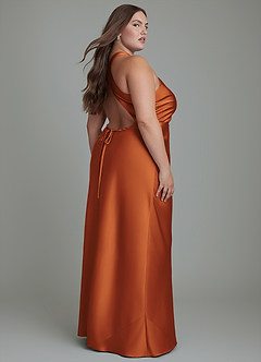 Azazie Evadne Bridesmaid Dresses Cinnamon Sheath Pleated Stretch Satin Dress image8