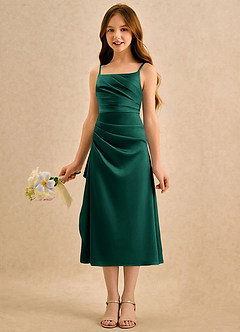Azazie Canna Girls Formal vestidos de niña de las flores Vestido de Esmeralda de Satén Elástico de Corte en A con Plisado image5