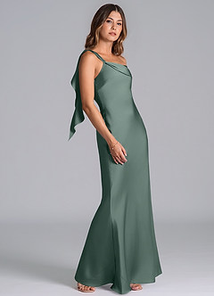 Azazie Driea Robes de demoiselle d'honneur Robe Sirène en Satin extensible Une épaule Mousse De Mer image5