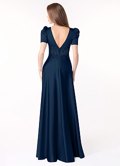 Azazie Sibyl Venta Final Vestido de Dusty Blue de Satén Elástico de Acampanado con Encaje image2