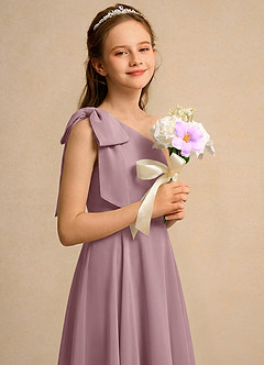 Azazie Guppy Junior Formal Jurken voor bloemenmeisjes A-Lijn Jurk van Chiffon One-Shoulder Stoffige Roos image4