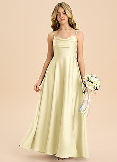 Azazie Bear Junior Abito A-Line in Raso Elasticizzato Scollo a Cuore Sorbetto Al Limone image3