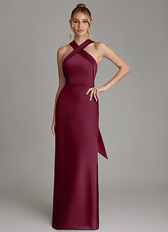 Azazie June Bridesmaid Dresses Mulberry Sheath Stretch Satin Dress image1
