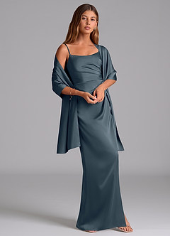 Azazie Calandra Bridesmaid Dresses Twilight A-Line Pleated Stretch Satin Dress image2