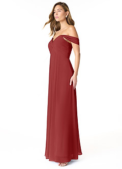 Azazie Kaitlynn Bridesmaid Dresses Rust Empire Ruched Chiffon Convertible Dress image4