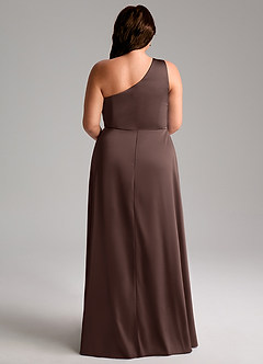 Azazie Brooke Bridesmaid Dresses Ganache A-Line One Shoulder Stretch Satin Dress image9