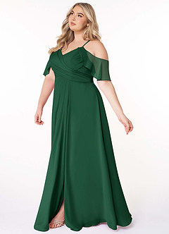 Azazie Dakota Bridesmaid Dresses Dark Green A-Line V-Neck Pleated Chiffon Dress image10