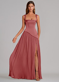 Azazie Stephanie Bridesmaid Dresses Antique Rose A-Line Pleated Stretch Satin Dress image4