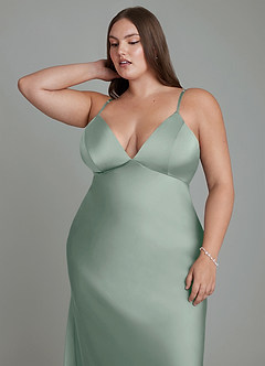 Azazie Stefania Bridesmaid Dresses Agave A-Line Stretch Satin Dress image13