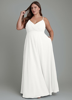 Azazie Amani Robes de demoiselle d'honneur Robe Trapèze en Mousseline de soie Plissé Blanc image9
