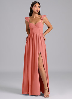 Azazie Denisse Robes de demoiselle d'honneur Robe Trapèze en Mousseline de soie Rayé Rose Saumon image1