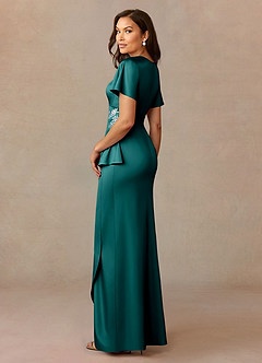Azazie Robins Mother of the Bride Dresses Peacock A-Line Pleated Stretch Satin Dress image2