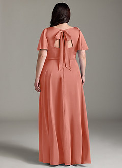 Azazie Kimber Bridesmaid Dresses Salmon Pink A-Line Ruched Stretch Satin Dress image8