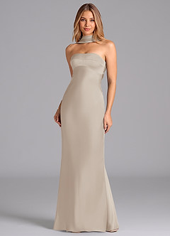 Azazie Lusinda Brudtärnklänningar Klä av Sjöjungfru i Stretch Satin Axelbandslös Frost image4