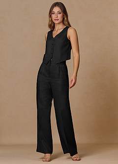 front Belicia Black 100% Linen 2-Piece Suit