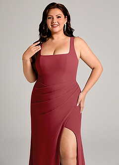 Azazie Mero Bridesmaid Dresses Pomegranate Sheath Pleated Chiffon Dress image14
