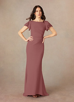 Azazie Peppermint Mother of the Bride Dresses Desert Rose Mermaid Scoop Ruched Stretch Crepe Dress image1