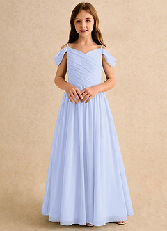 Azazie Chelo Girls Formal Robe Demoiselle D'honneur Fillette Robe Trapèze en Mousseline de soie Plissée Lavande image4
