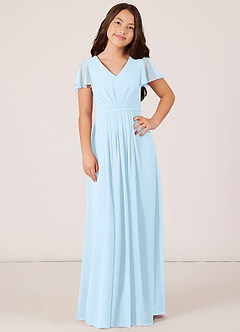 Azazie Peony Junior Sky Blue A-Line Pleated Chiffon Dress image1