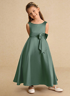 Azazie Lindy Flower Girl Dresses Eucalyptus A-Line Pleated Matte Satin Dress image8