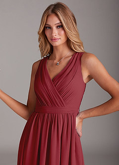 Azazie Kingsley Bridesmaid Dresses Pomegranate A-Line Lace Chiffon Dress image6