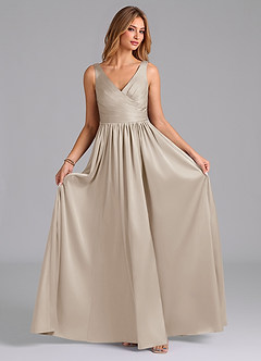 Azazie Keyla Bridesmaid Dresses Frost A-Line Pleated Stretch Satin Dress image4