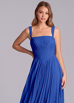 Azazie Mina Bridesmaid Dresses Royal Blue A-Line Pleated Chiffon Dress image2