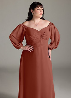 Azazie Rubina laatste Uitverkoop Jurk van Chiffon met A-Lijn Lange mouw Kastanjebruin image12