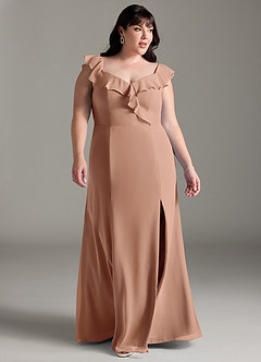 Azazie Sophie Bridesmaid Dresses Champagne Rose A-Line Off the Shoulder Chiffon Convertible Dress image9