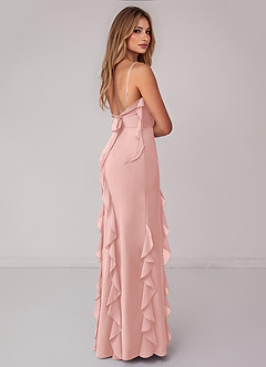 Azazie Malia Bridesmaid Dresses Powder Pink Sheath Ruched Chiffon Dress image5
