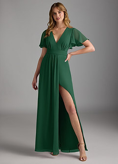 Azazie Zaniah Bridesmaid Dresses Dark Green A-Line Chiffon Dress image4