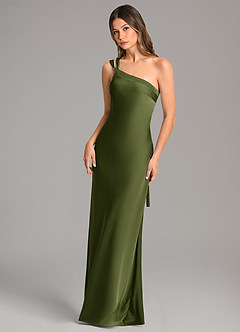 Azazie Monroe Bridesmaid Dresses Olive Mermaid One Shoulder Stretch Satin Dress image3