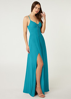 Azazie Minie Final Sale Jade A-Line Bow Chiffon Dress image4