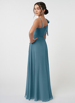 Azazie Aidy Junior A-Linie Schleifen Chiffon Kleid Bermudablau image4