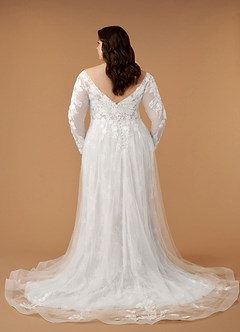 Azazie Leila Hochzeitskleider A-Linie V-Hals Pailletten Tüll Kleid Diamantweiß image3