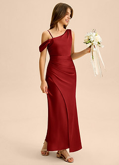 Azazie Madelyn Junior Osłona Zza ramienia Satyna elastyczna Długość podłogi Młodsza druhna Sukienka image6