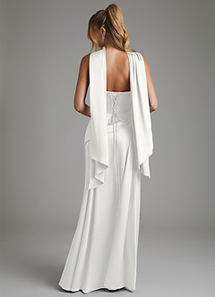 Azazie Gabriela Bridesmaid Dresses White A-Line Corset Stretch Satin Dress image2